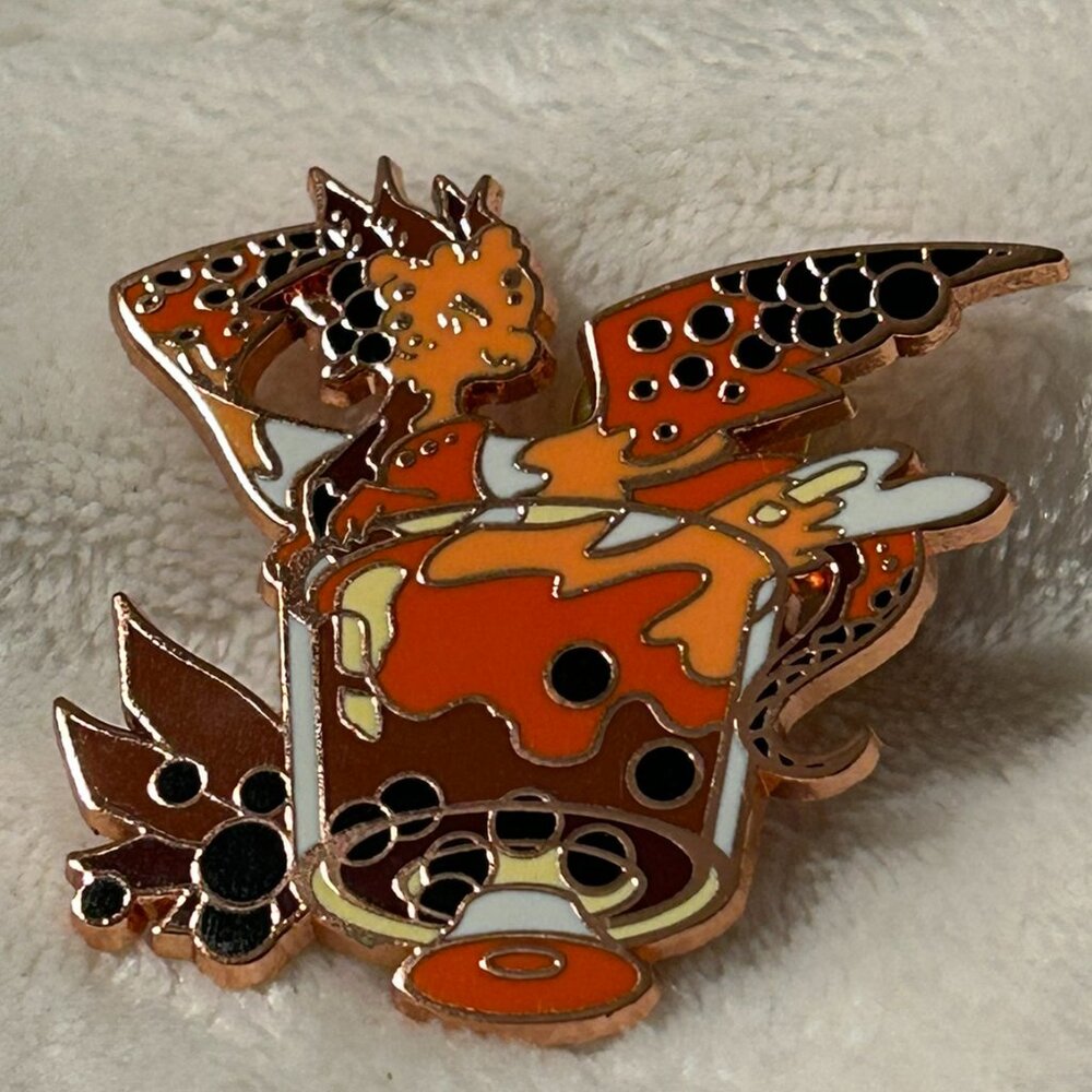 Thai Tea With Boba Dragon - Enamel Pin - Bubble Tea Dragon